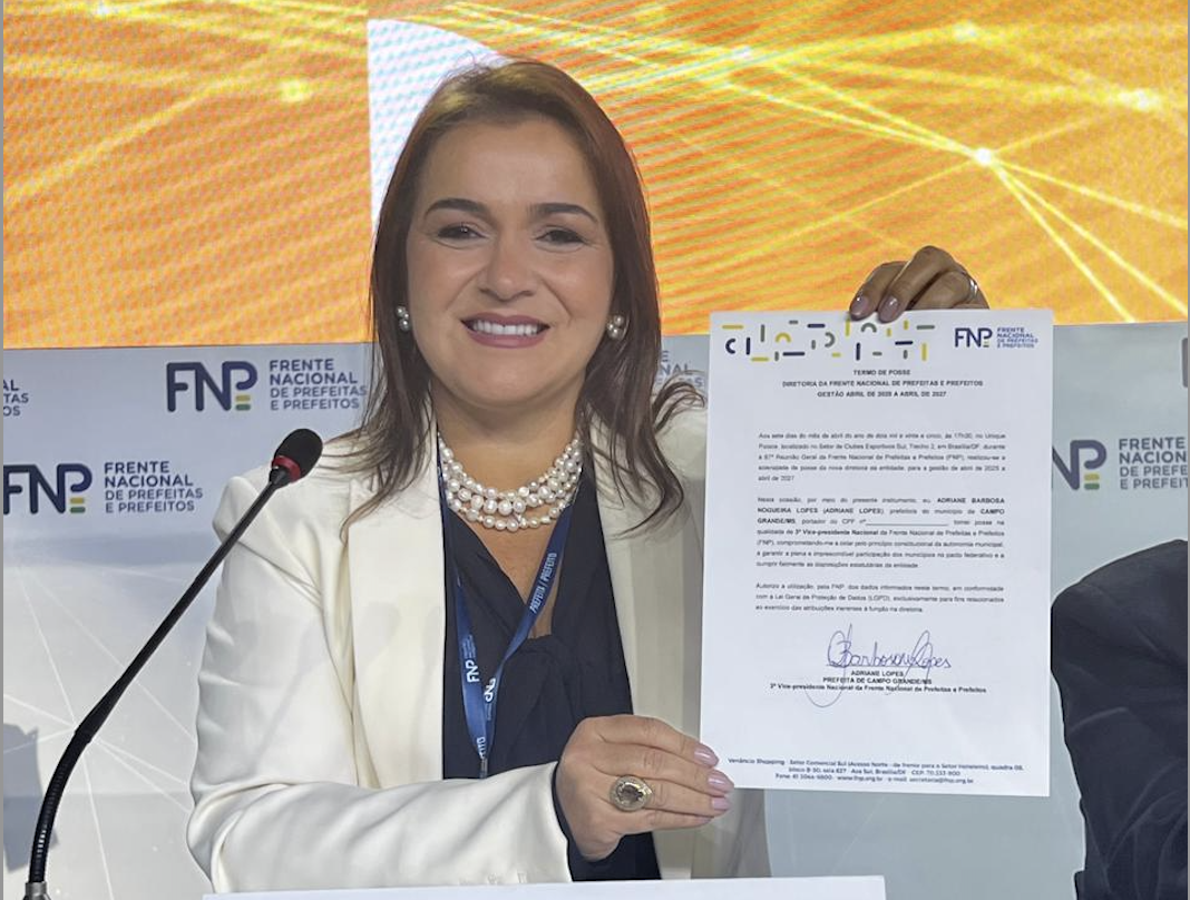 Adriane Lopes é eleita 3ª vice-presidente da Frente Nacional de Prefeitos e reforça protagonismo de Campo Grande no cenário nacional